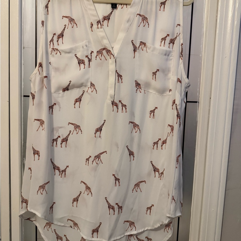 Torrid White and Brown Giraffe Print Blouse
